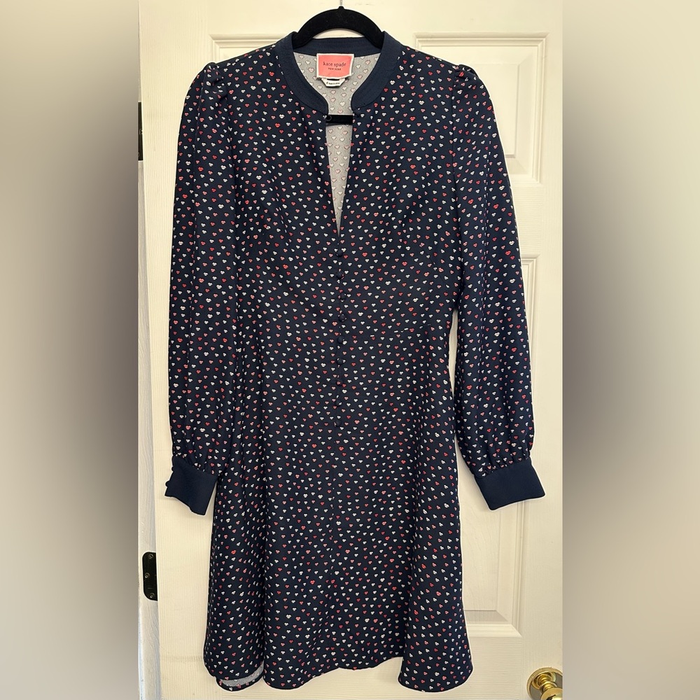Kate Spade Navy Lips Crepe Dress - Long Sleeve Size 6
